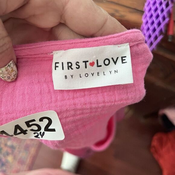 First Love Hot Pink Gauze Peplum Blouse 2X Relaxed Fit Top 100% Cotton Lagenlook - Picture 8 of 8